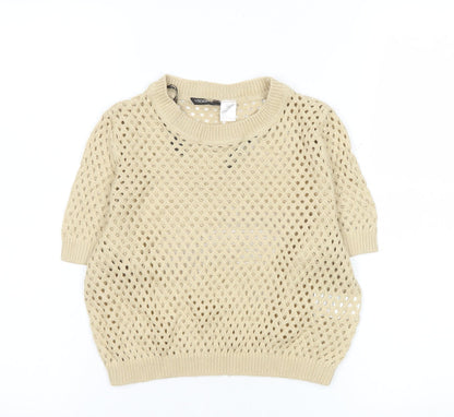 H&M Women’s Beige Short Sleeve Knit Mesh Blouse Size S