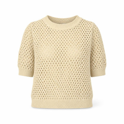 H&M Women’s Beige Short Sleeve Knit Mesh Blouse Size S