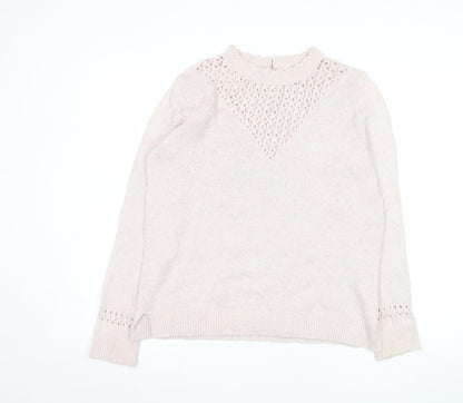 Fat Face Womens Pink Mock Neck Open Knit Jumper Size 12