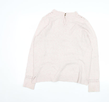 Fat Face Womens Pink Mock Neck Open Knit Jumper Size 12