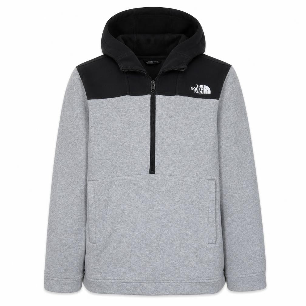 Front view of The North Face boys’ grey xl pullover fleece hoodie with 1/4 zip