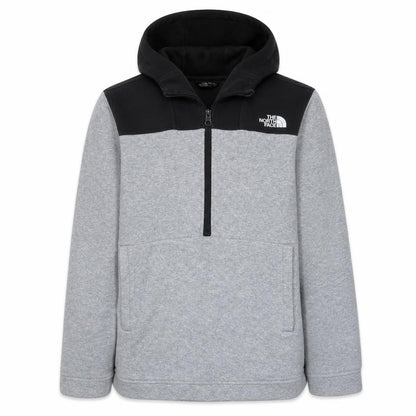 Front view of The North Face boys’ grey xl pullover fleece hoodie with 1/4 zip