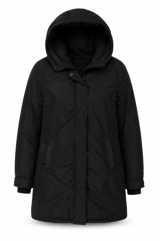 Jigsaw Women's Black Hooded Long Parka Coat Size 12