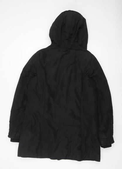 Jigsaw Women's Black Hooded Long Parka Coat Size 12
