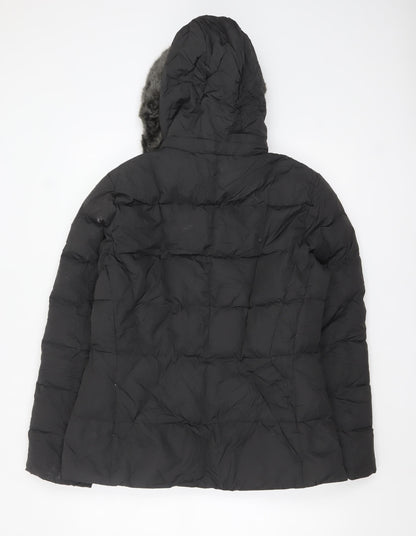 Calvin Klein Womens Black L Puffer Jacket Hooded Faux Fur Trim Winter Coat