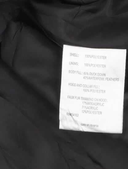 Calvin Klein Womens Black L Puffer Jacket Hooded Faux Fur Trim Winter Coat