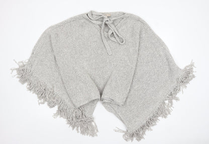 Marks and Spencer Women Grey Chunky-Knit Fringe Cape S