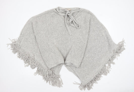 Marks and Spencer Women Grey Chunky-Knit Fringe Cape S