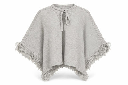 Marks and Spencer Women Grey Chunky-Knit Fringe Cape S