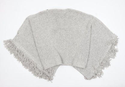 Marks and Spencer Women Grey Chunky-Knit Fringe Cape S