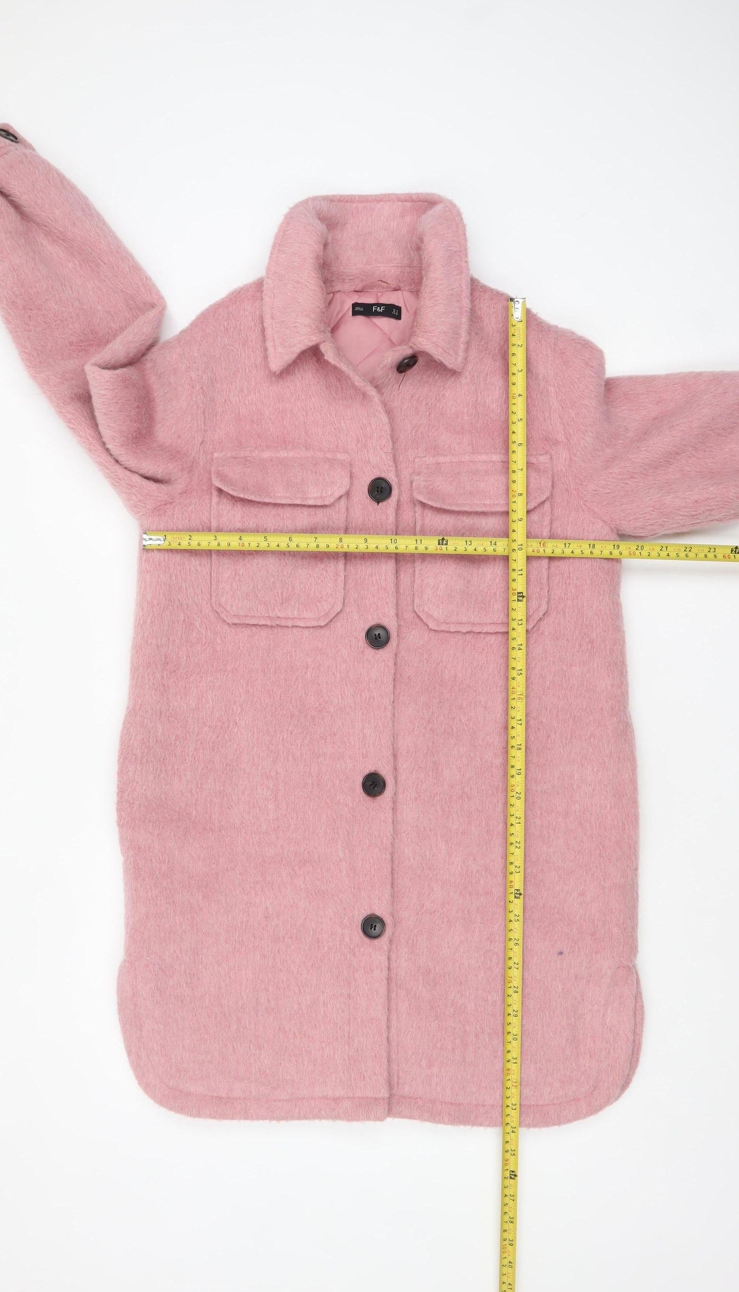 F&F Womens Pink Long Button Front Relaxed Overcoat Size 8