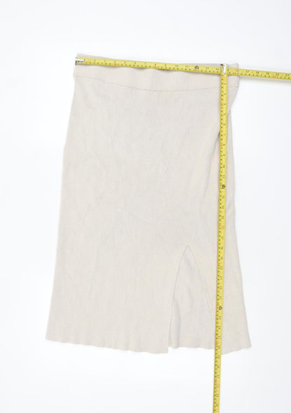H&M Women Beige Knit Midi Pencil Skirt L Viscose Blend