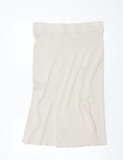 H&M Women Beige Knit Midi Pencil Skirt L Viscose Blend