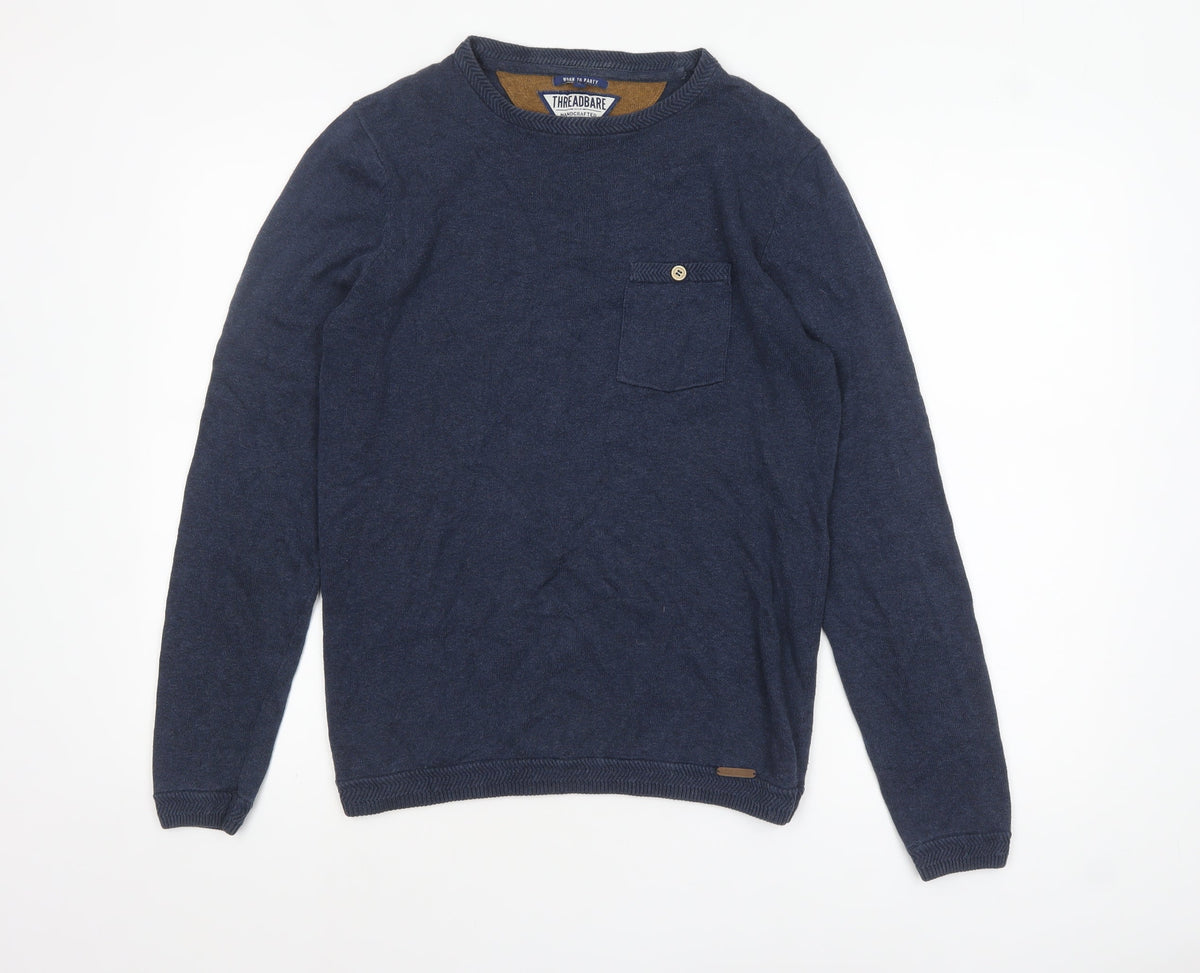 Mens UK Size S Threadbare Blue Pullover Jumper