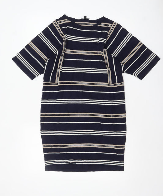 Warehouse Women Blue Striped Knit Shift Dress UK 10