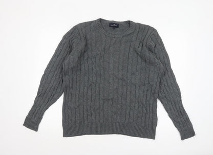 Marks and Spencer Blue Harbour Men's Grey Cable-Knit Cotton Jumper L