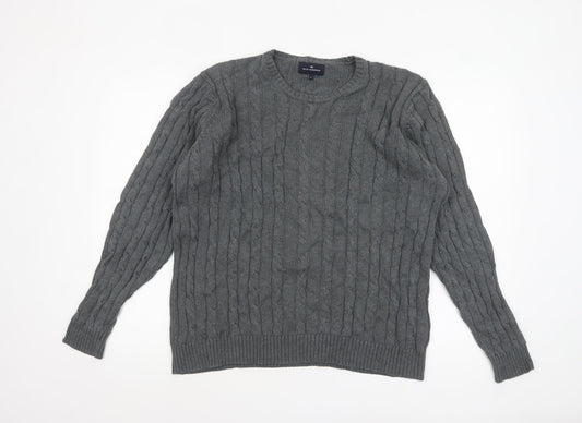 Marks and Spencer Blue Harbour Men's Grey Cable-Knit Cotton Jumper L