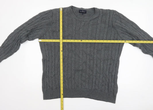 Marks and Spencer Blue Harbour Men's Grey Cable-Knit Cotton Jumper L