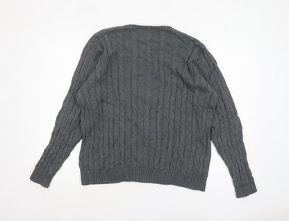 Marks and Spencer Blue Harbour Men's Grey Cable-Knit Cotton Jumper L