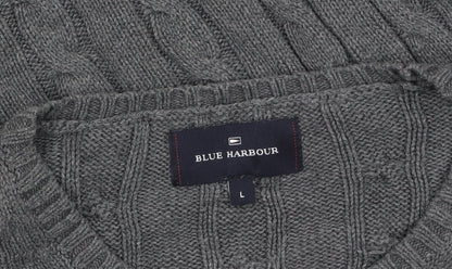 Marks and Spencer Blue Harbour Men's Grey Cable-Knit Cotton Jumper L