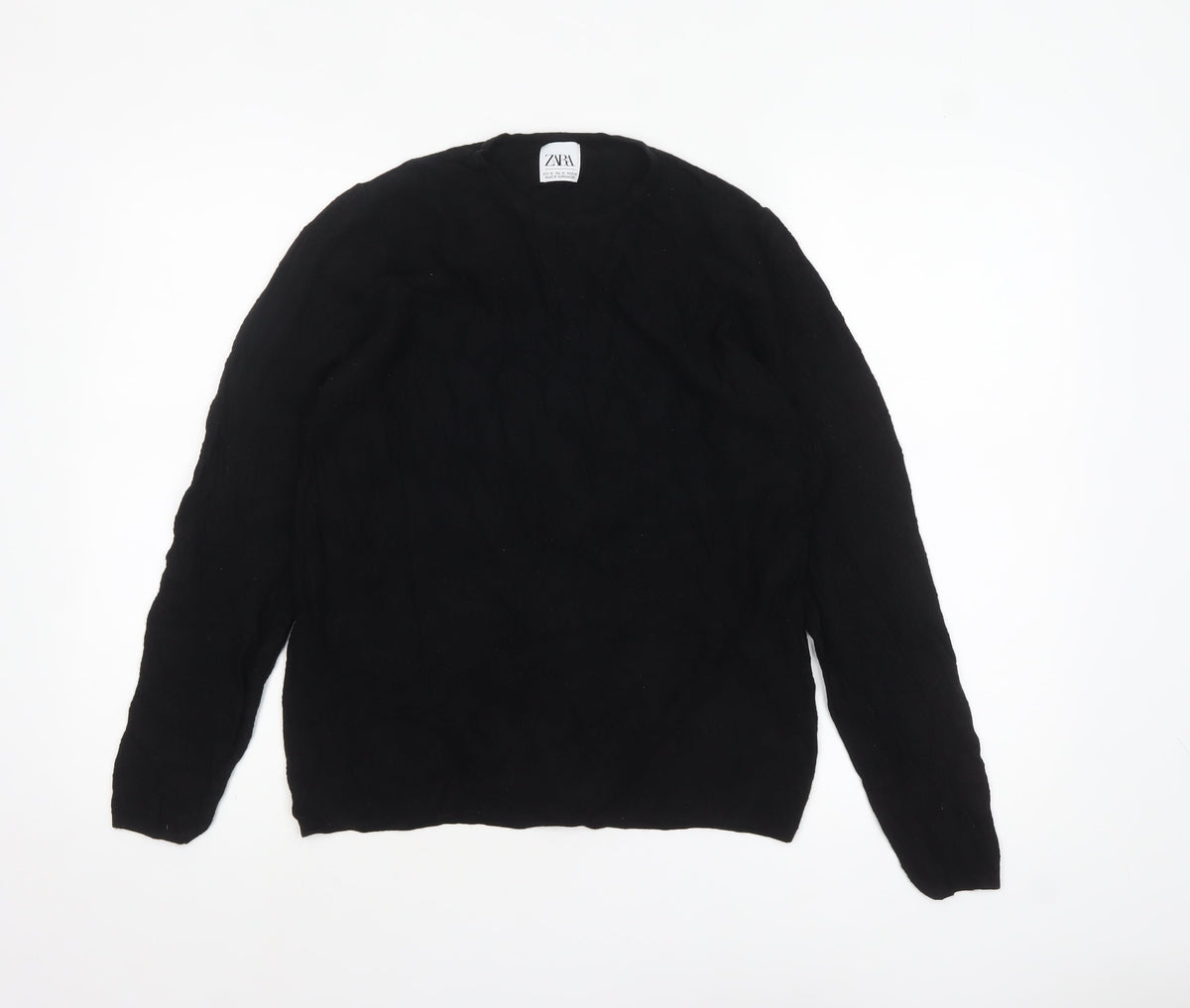 Zara Women Black Medium Crew Neck Knit Pullover Jumper