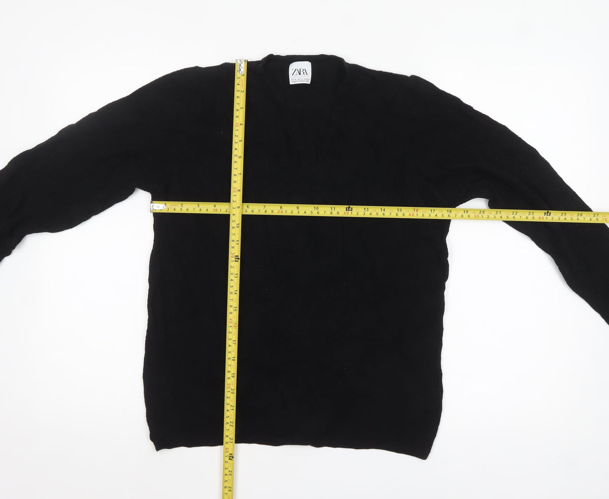 Zara Women Black Medium Crew Neck Knit Pullover Jumper