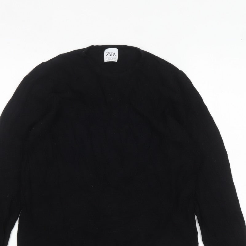 Zara Women Black Medium Crew Neck Knit Pullover Jumper