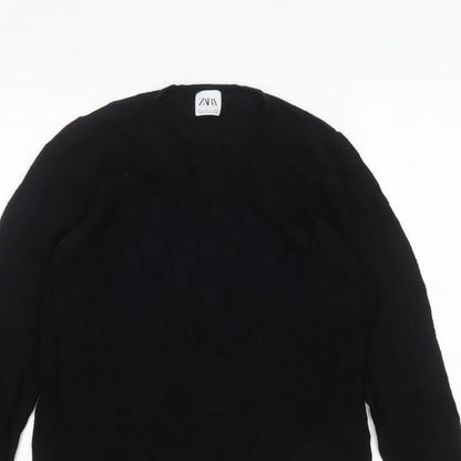 Zara Women Black Medium Crew Neck Knit Pullover Jumper