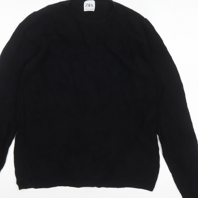Zara Women Black Medium Crew Neck Knit Pullover Jumper