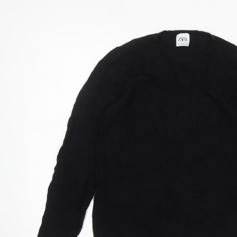 Zara Women Black Medium Crew Neck Knit Pullover Jumper