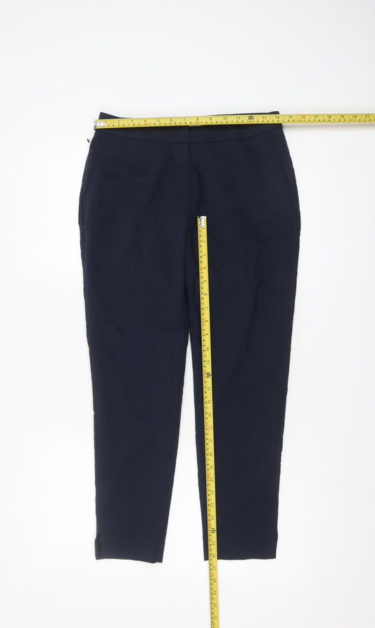 H&M Women's Blue Slim Tapered Cotton Blend Trousers Size 8
