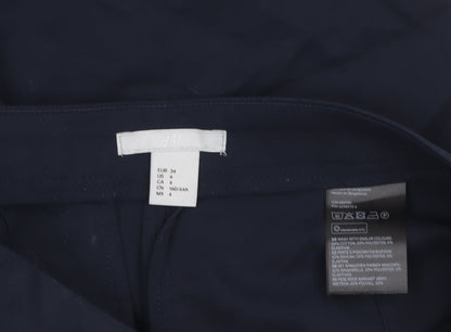 H&M Women's Blue Slim Tapered Cotton Blend Trousers Size 8
