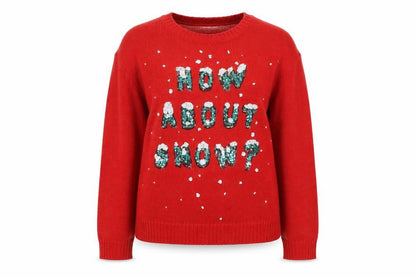 H&M Divided Women Red Sequin Christmas Jumper Size 8