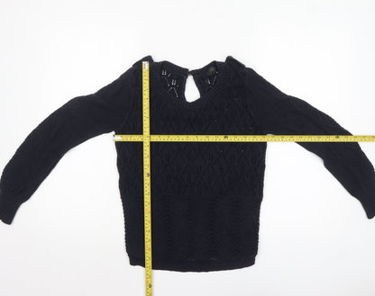 Topshop Women’s Navy Blue Cotton Open-Knit Jumper Size 8