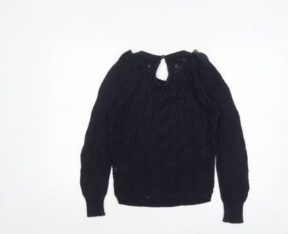 Topshop Women’s Navy Blue Cotton Open-Knit Jumper Size 8