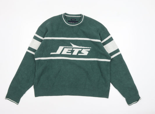 Abercrombie & Fitch Men’s Green Jets Graphic Knit Jumper Size M