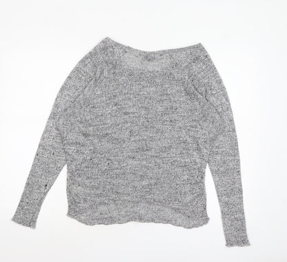 Topshop Women Grey Knit Boat Neck Long Sleeve Pullover Jumper Size 10