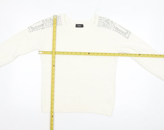 Klass Women's White Rhinestone Knit Pullover Jumper Size M