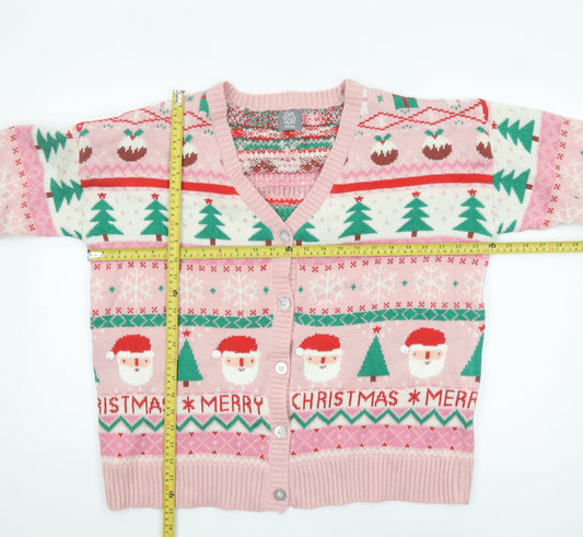Nutmeg Women’s Pink Christmas Cardigan Size 16 Fair Isle Santa Knit