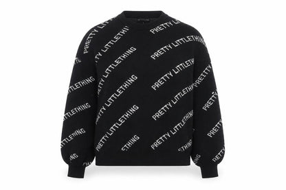 PrettyLittleThing Women's Black Small Logo Print Pullover Jumper