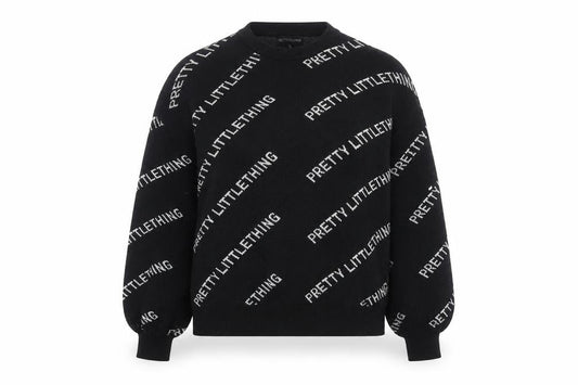PrettyLittleThing Women's Black Small Logo Print Pullover Jumper