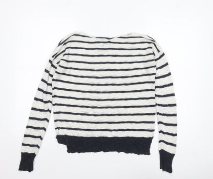 Superdry Women White Navy Striped Knit Jumper XS