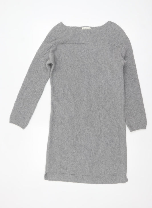 Monsoon Women Grey Wool Jumper Dress Size S Long Sleeve Knit Winter