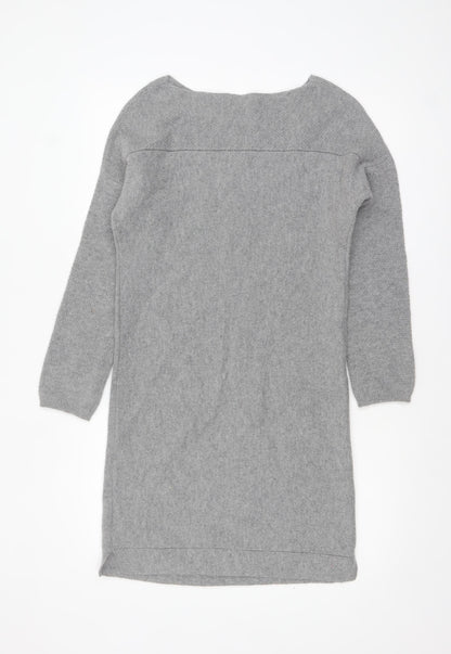 Monsoon Women Grey Wool Jumper Dress Size S Long Sleeve Knit Winter