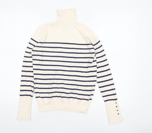 ZARA Women Ivory Striped Roll Neck Knit Jumper Size S