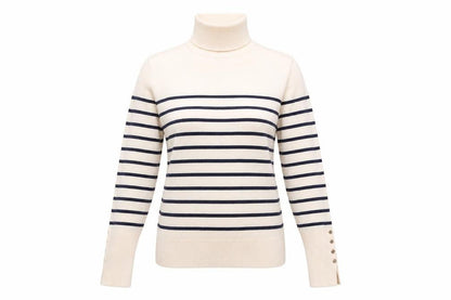 ZARA Women Ivory Striped Roll Neck Knit Jumper Size S
