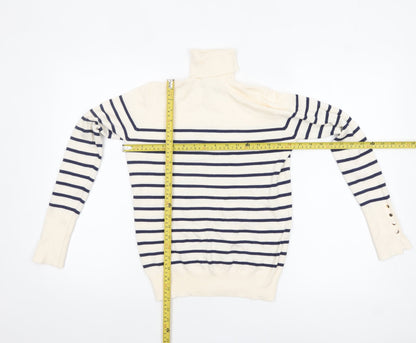 ZARA Women Ivory Striped Roll Neck Knit Jumper Size S