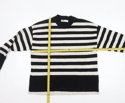 ZARA Women’s Black White Striped Crew Neck Knit Jumper Size 12