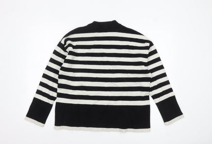 ZARA Women’s Black White Striped Crew Neck Knit Jumper Size 12