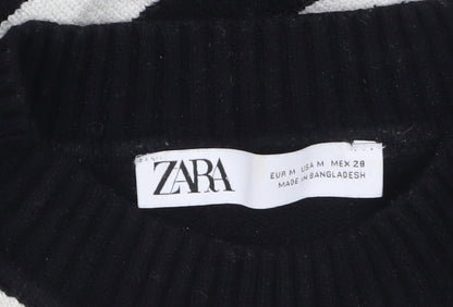 ZARA Women’s Black White Striped Crew Neck Knit Jumper Size 12